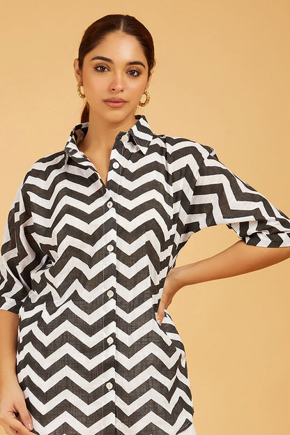 Chevron Block Print Shirt - Cyan India