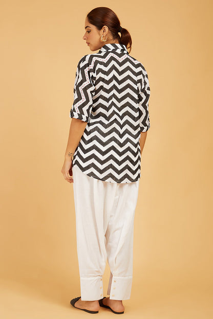 Chevron Block Print Shirt - Cyan India