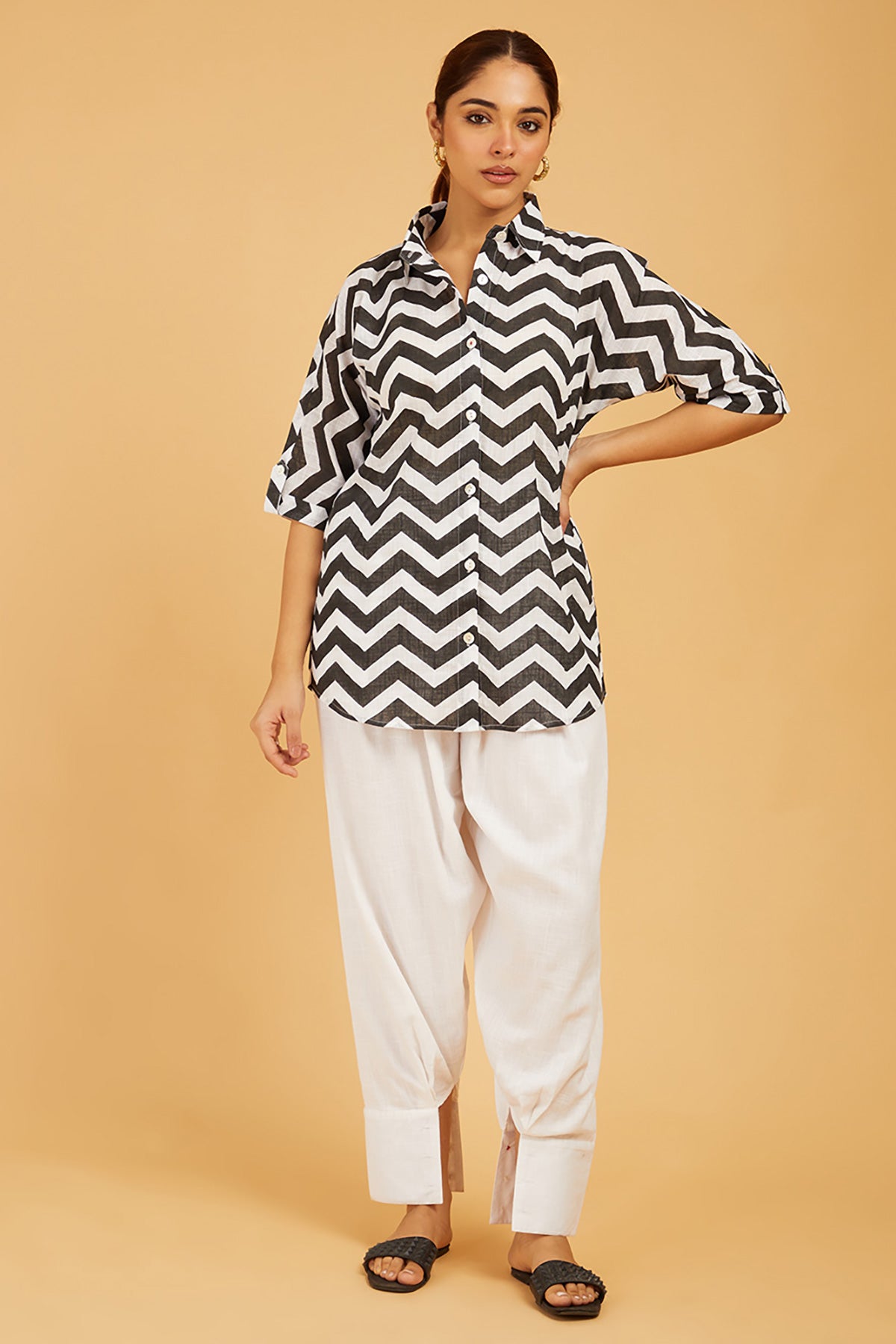 Chevron Block Print Shirt - Cyan India