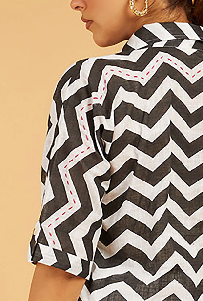 Chevron Block Print Shirt - Cyan India
