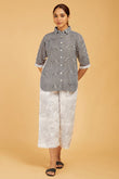 Chevron Block Print Shirt with Floral Back - Cyan India