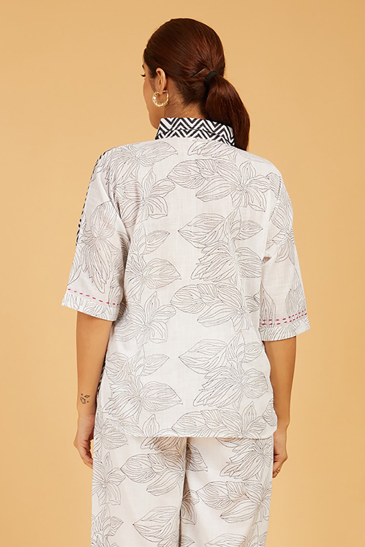 Chevron Block Print Shirt with Floral Back - Cyan India