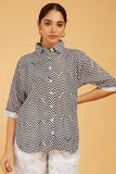 Chevron Block Print Shirt with Floral Back - Cyan India