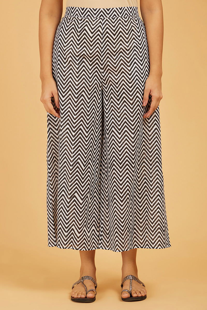 Chevrons Block-Print Palazzo - Cyan India