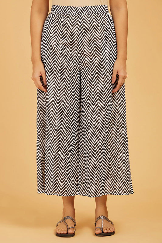 Chevrons Block-Print Palazzo - Cyan India