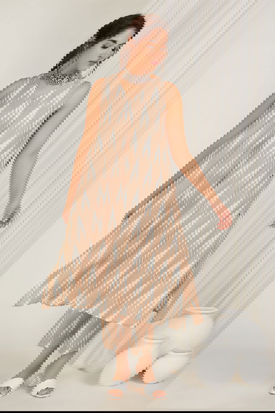 Classic Beige Ikat Kurta - Cyan India