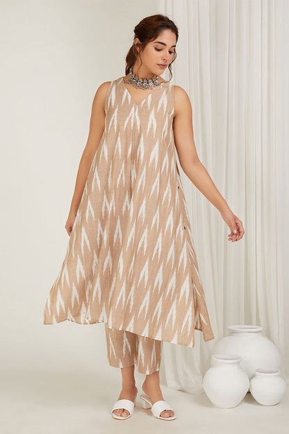 Classic Beige Ikat Kurta - Cyan India