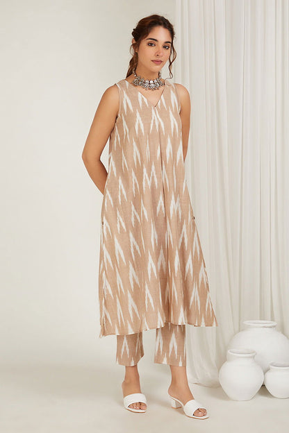 Classic Beige Ikat Kurta - Cyan India