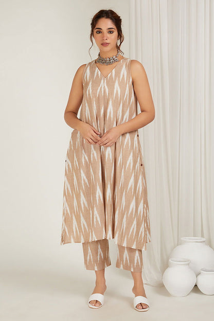 Classic Beige Ikat Kurta - Cyan India