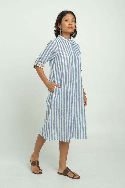 Classic Blue Striped Dress - Cyan India