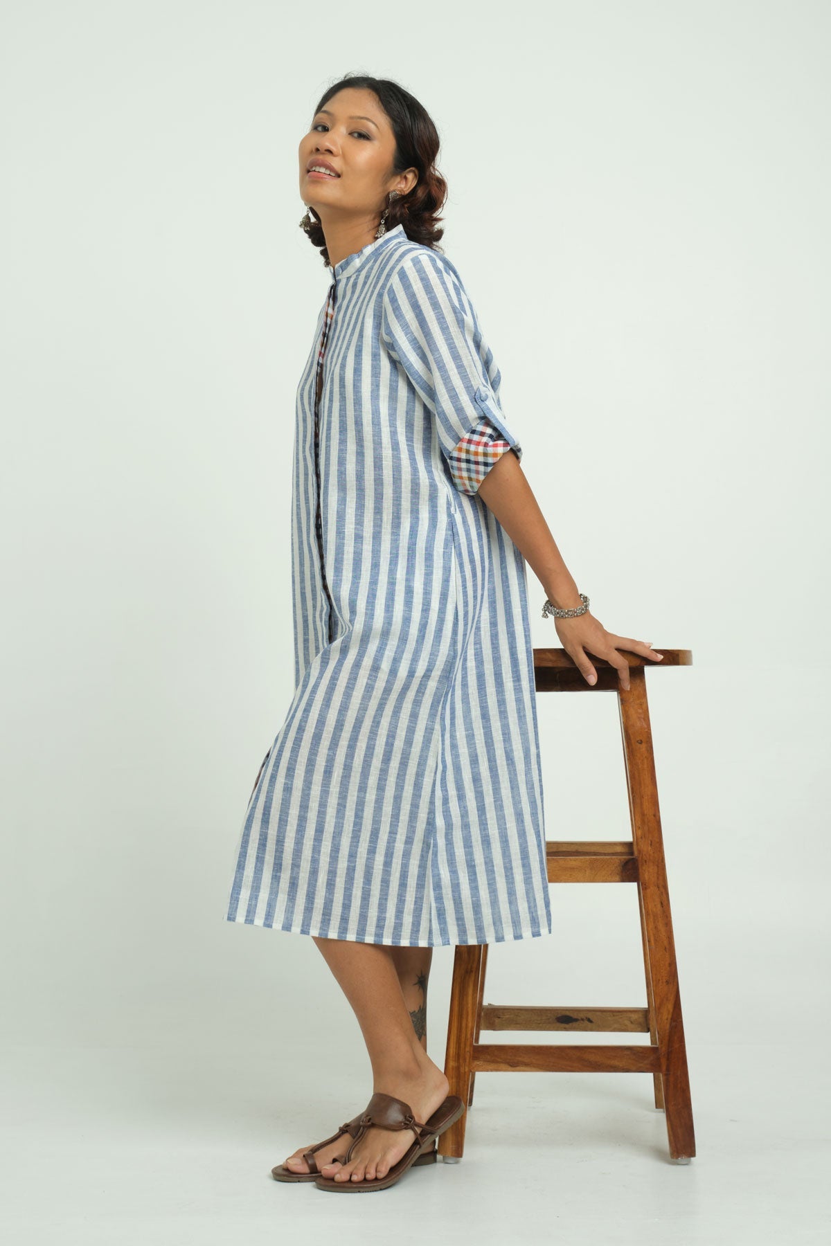Classic Blue Striped Dress - Cyan India
