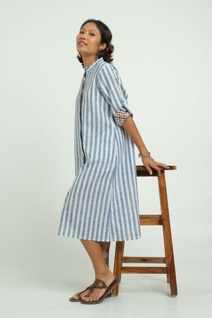 Classic Blue Striped Dress - Cyan India