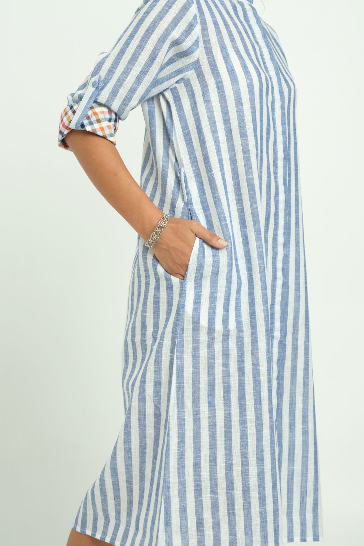 Classic Blue Striped Dress - Cyan India