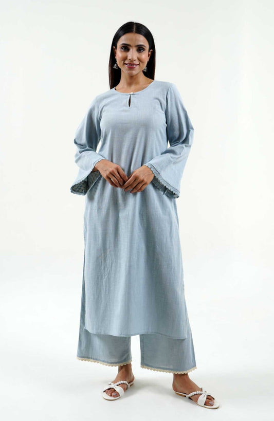 Classic Powder Blue Cotton Kurta - Cyan India