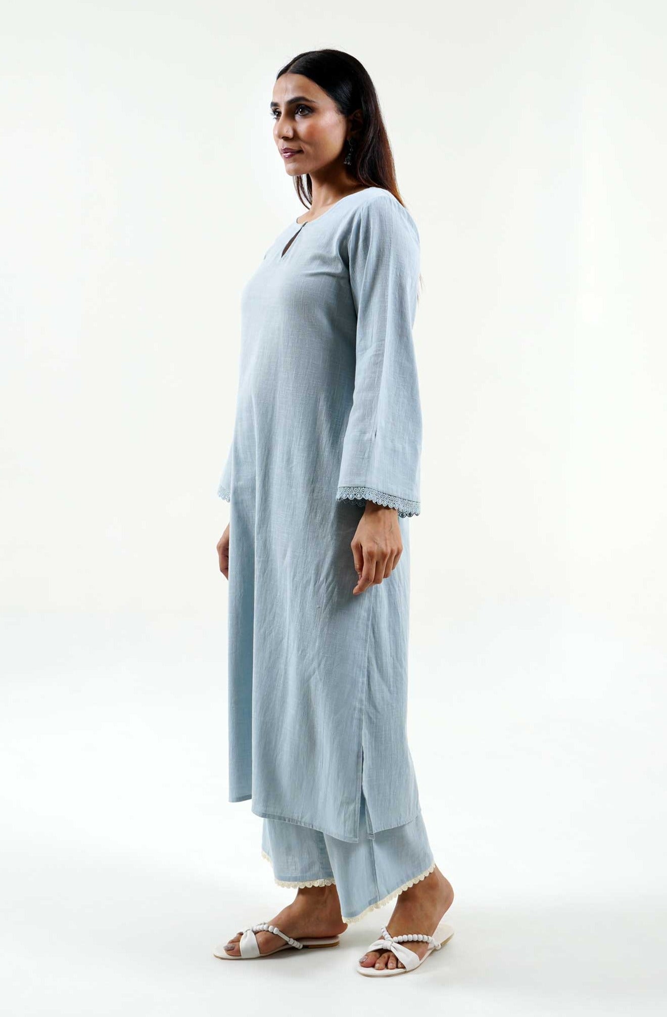 Classic Powder Blue Cotton Kurta - Cyan India