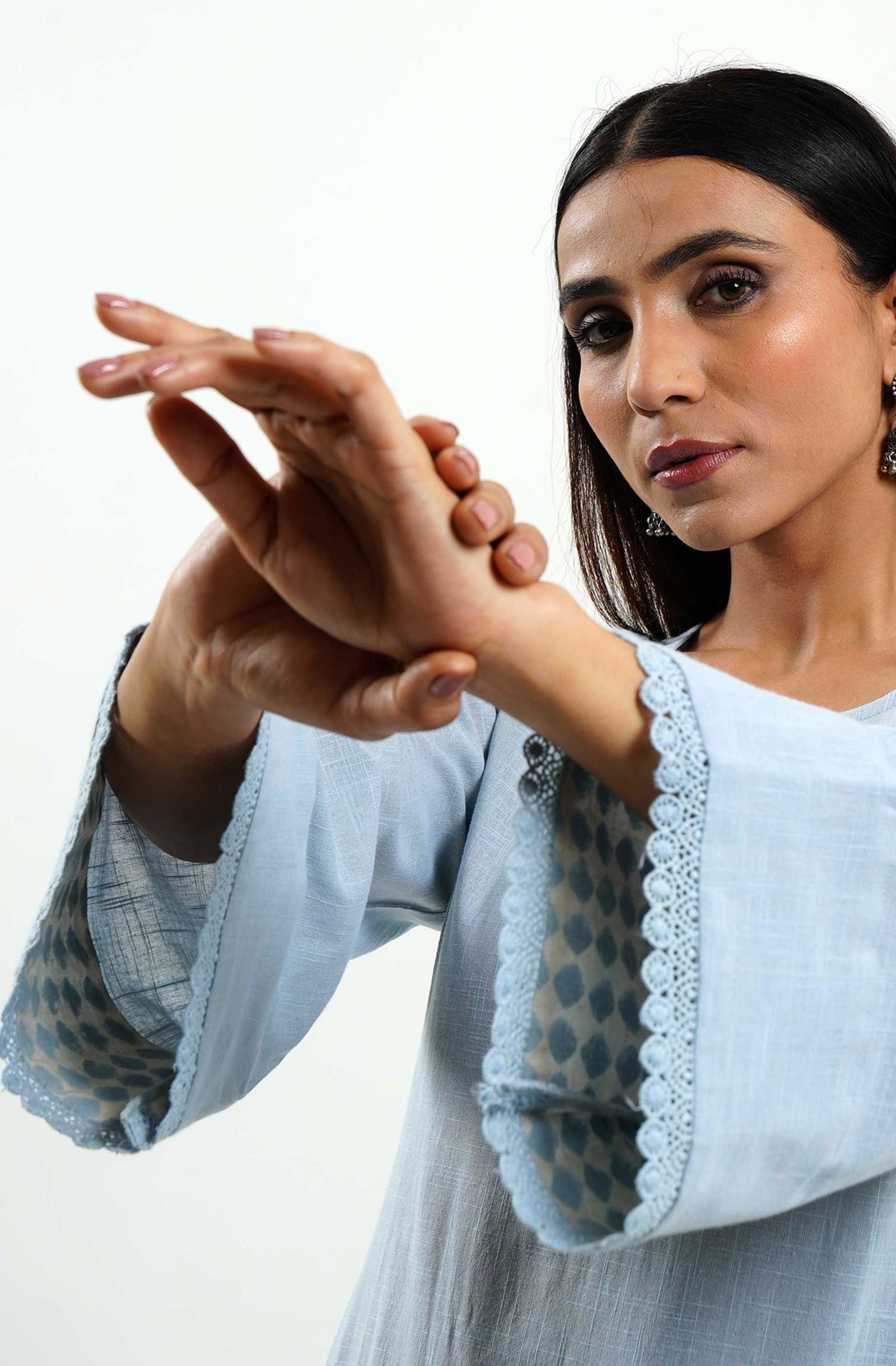 Classic Powder Blue Cotton Kurta - Cyan India