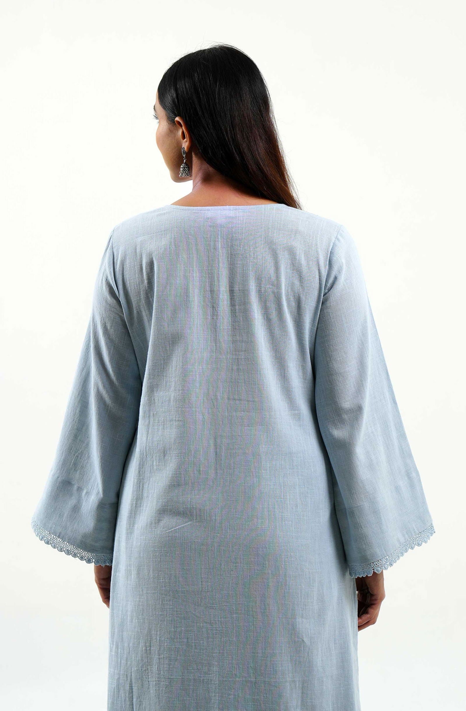 Classic Powder Blue Cotton Kurta - Cyan India
