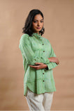 Classic Stripes Hand Block Print Shirt - Cyan India