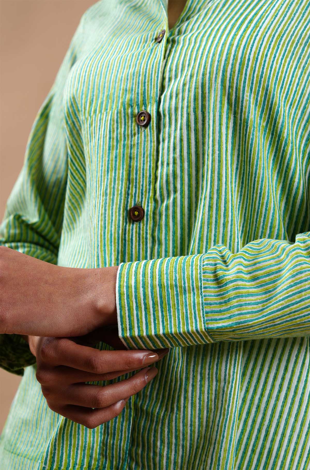 Classic Stripes Hand Block Print Shirt - Cyan India