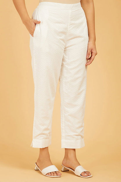 Classic White Chevrons Pants - Cyan India