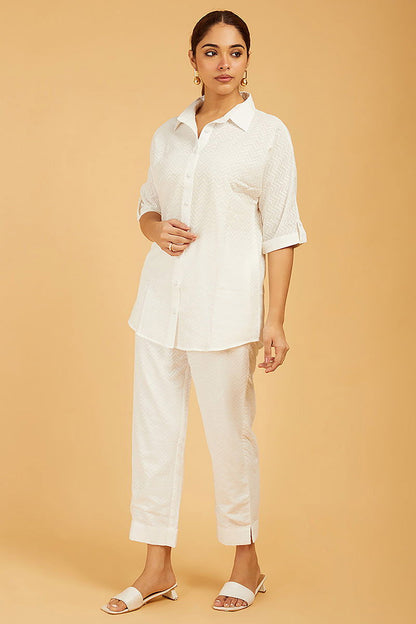 Classic White Chevrons Pants - Cyan India