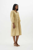 Yellow Block Print Dress with Beadwork