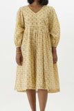 Yellow Block Print Dress with Beadwork