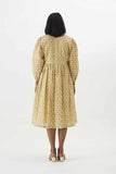 Yellow Block Print Dress with Beadwork