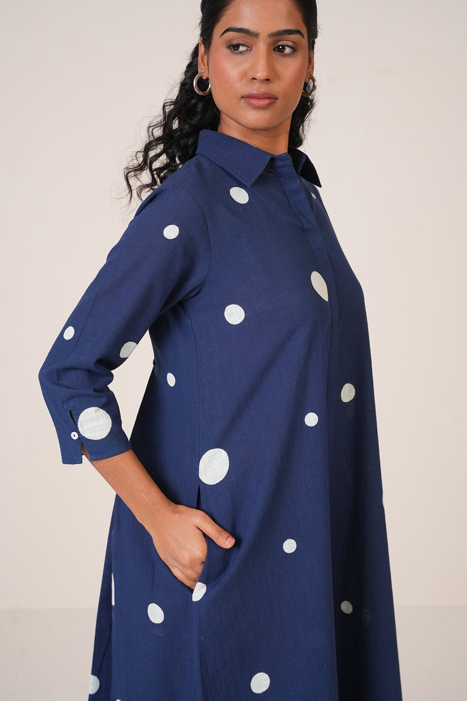 Indigo Classics Polka Dots Shirt Dress