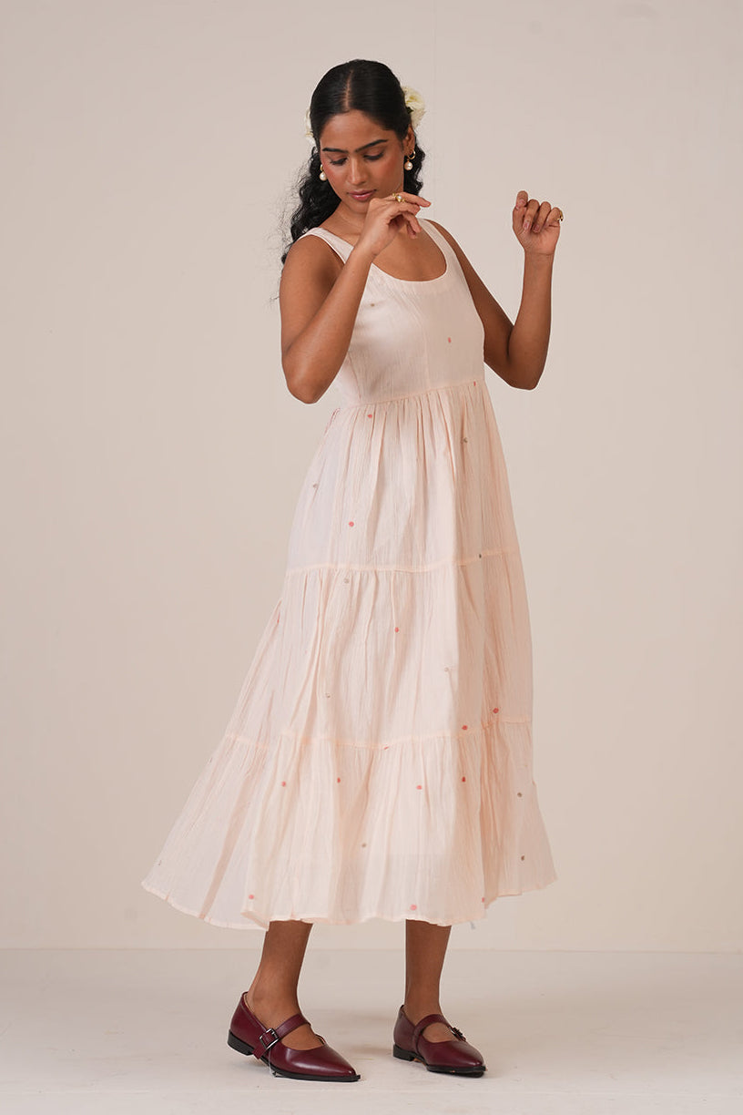 Peach Dots Embroidered Dress