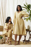 Yellow Block Print Dress with Beadwork