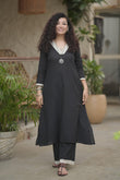 Black cotton Cord-Set with lace work