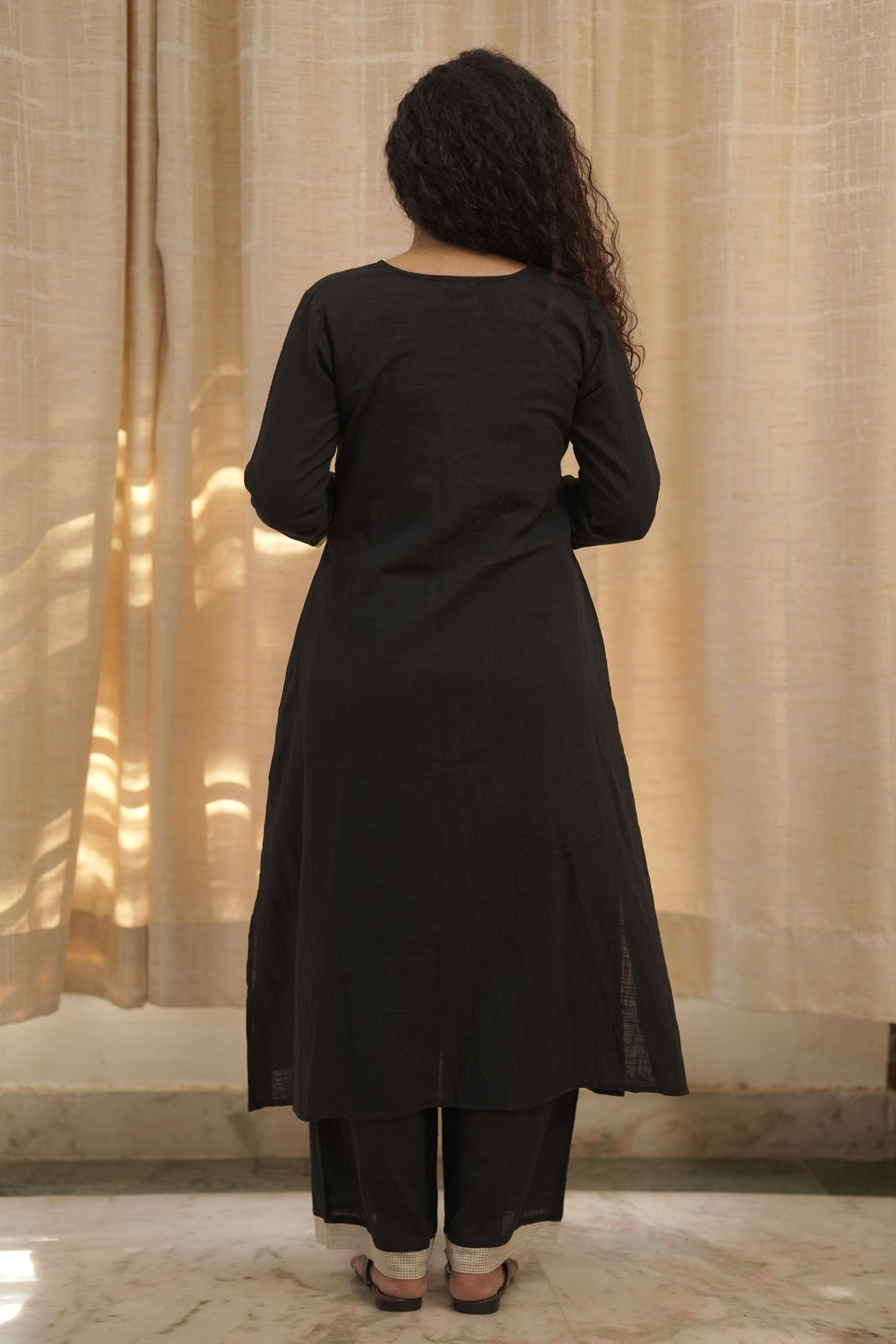 Black cotton Cord-Set with lace work