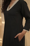 Black cotton Cord-Set with lace work