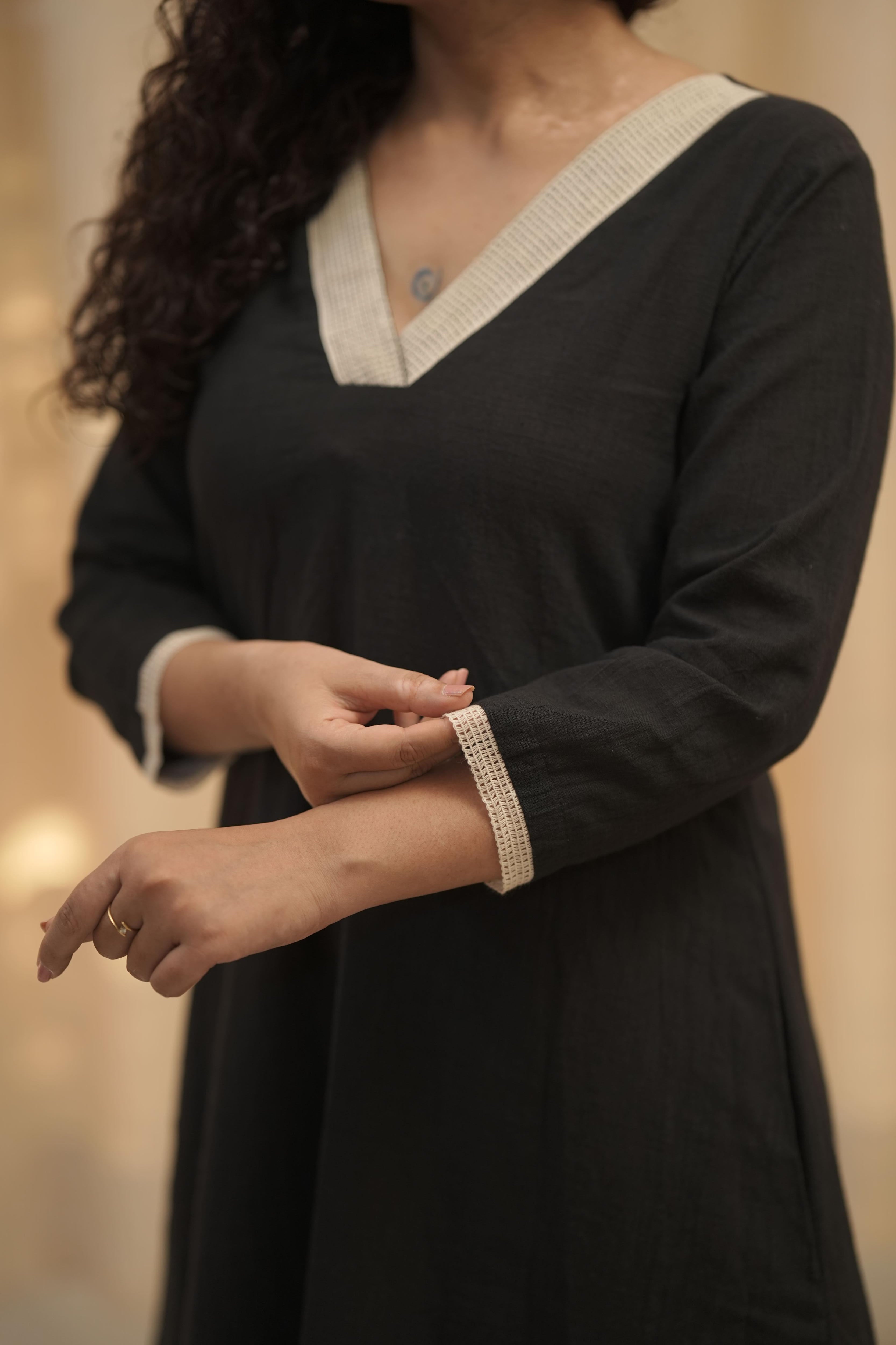 Black cotton Cord-Set with lace work
