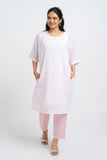 Pink & White Handloom Checks Kurta With Slip