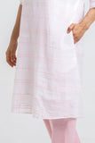 Pink & White Handloom Checks Kurta With Slip