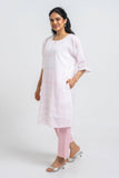Pink & White Handloom Checks Kurta With Slip