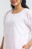 Pink & White Handloom Checks Kurta With Slip