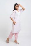 Pink & White Handloom Checks Kurta With Slip