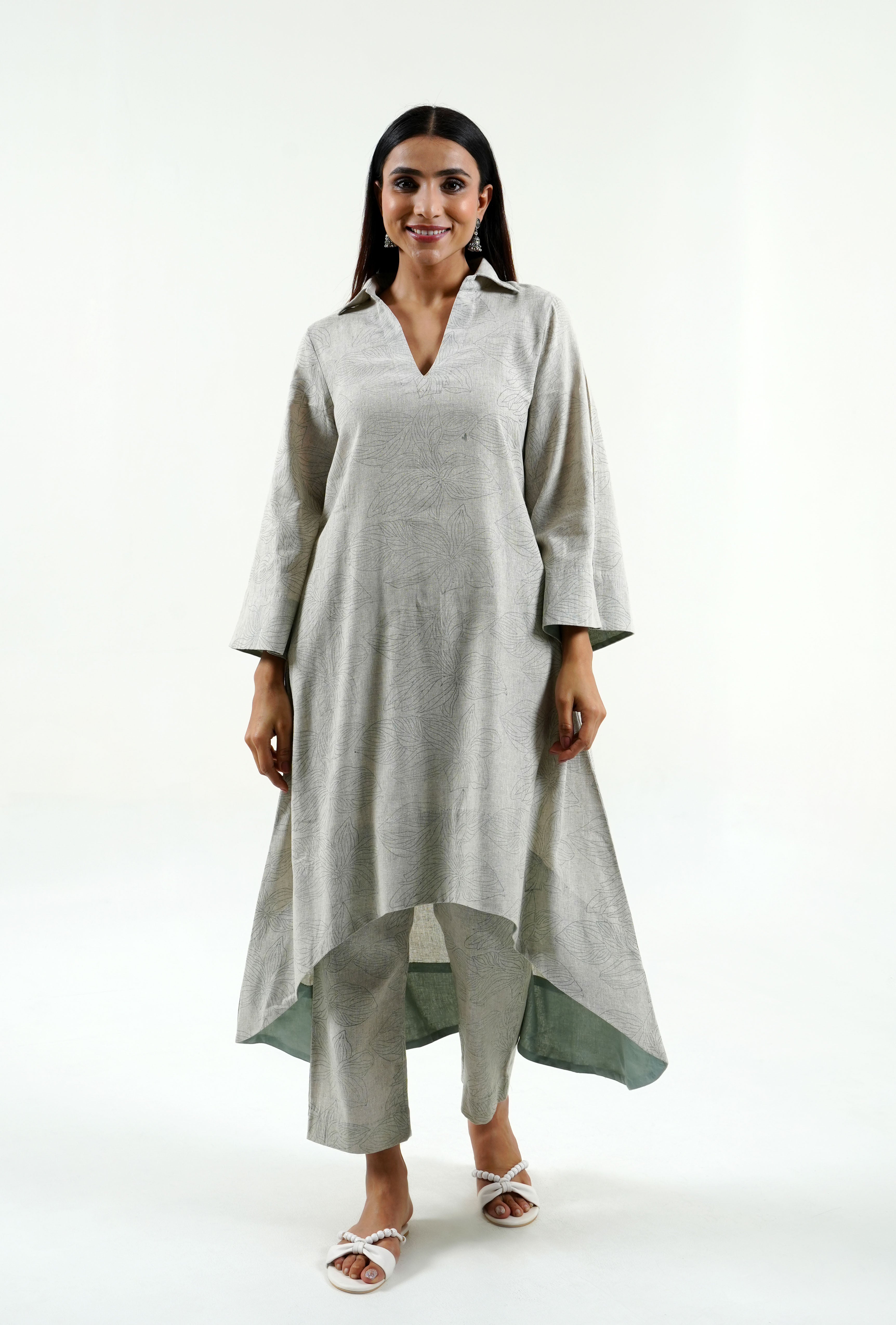 Floral block-print handloom kurta