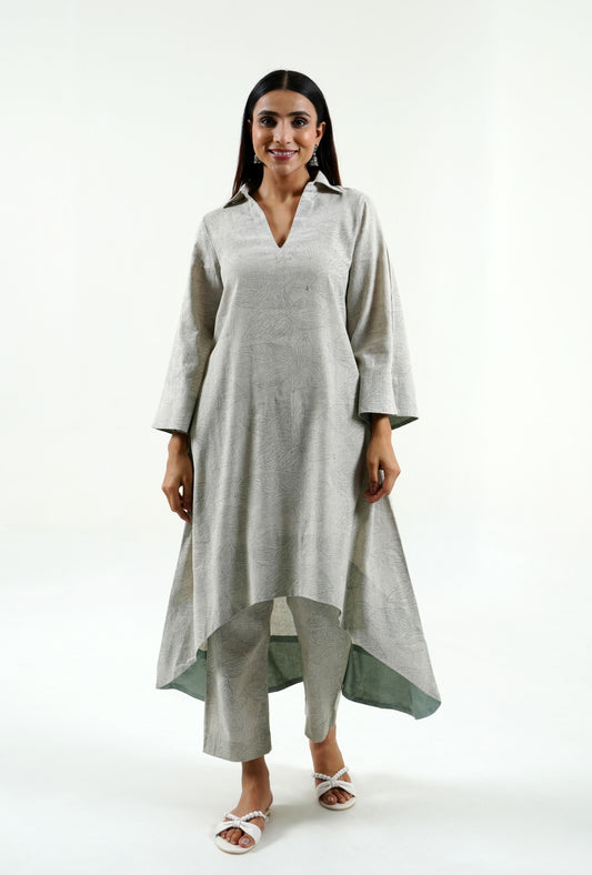 Floral block-print handloom kurta