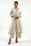 Ivory cotton linen kurta with lace work