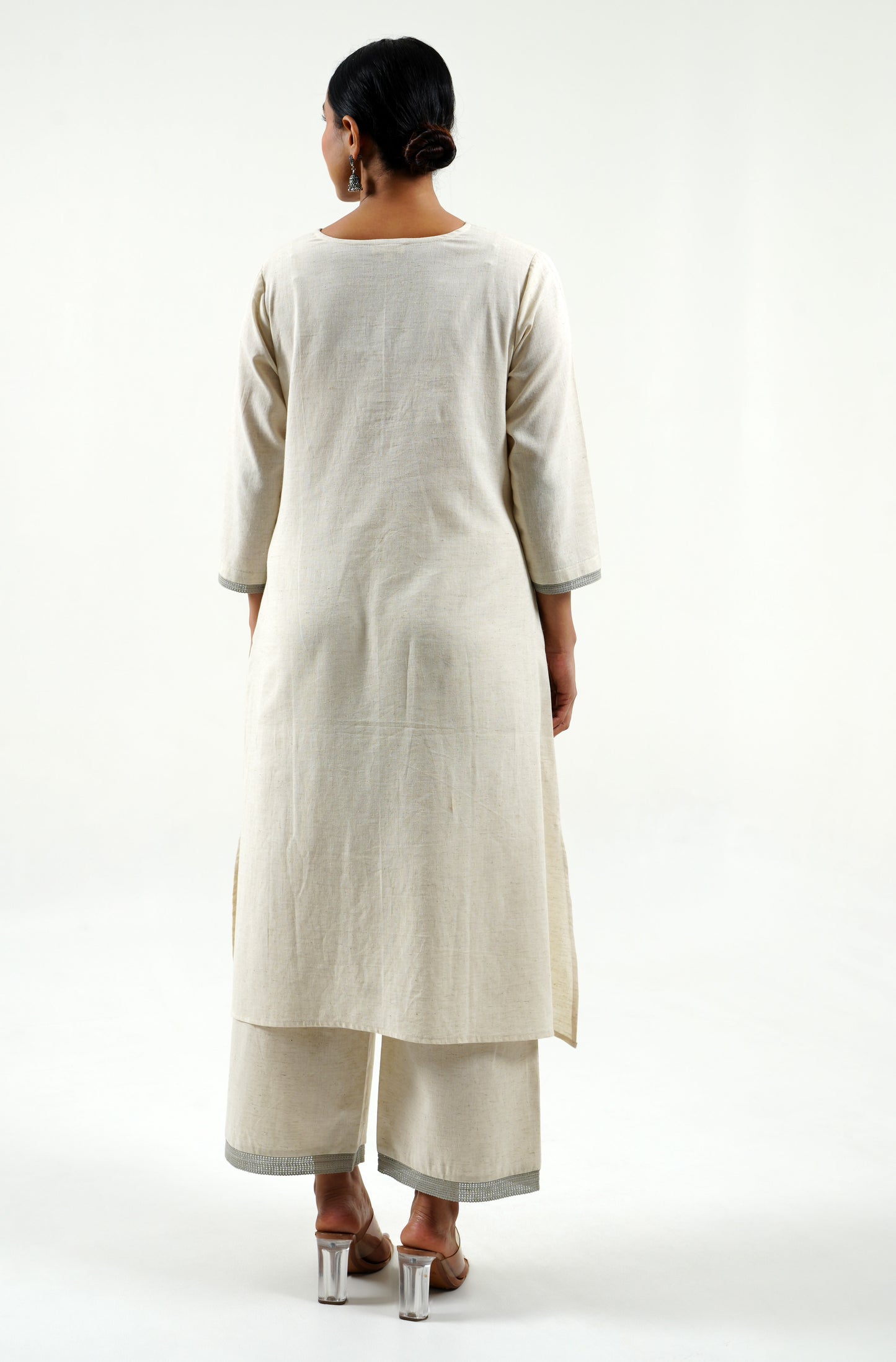 Ivory cotton linen kurta with lace work