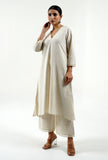 Ivory cotton linen kurta with lace