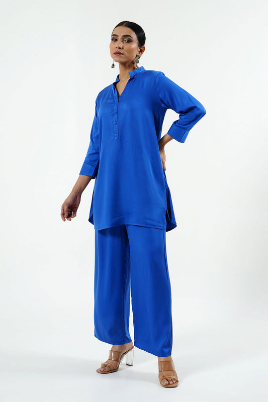 Electric Blue Modal Satin Kurta - Cyan India