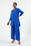 Electric Blue Modal Satin Kurta - Cyan India