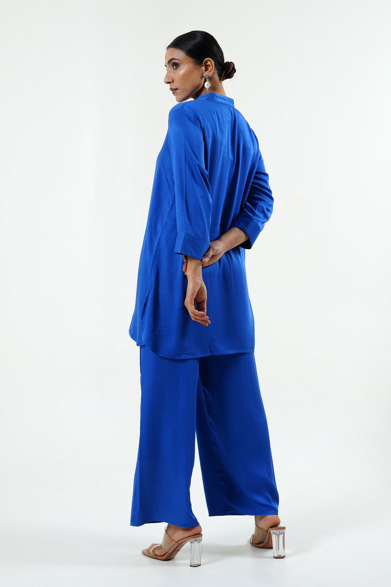 Electric Blue Modal Satin Kurta - Cyan India