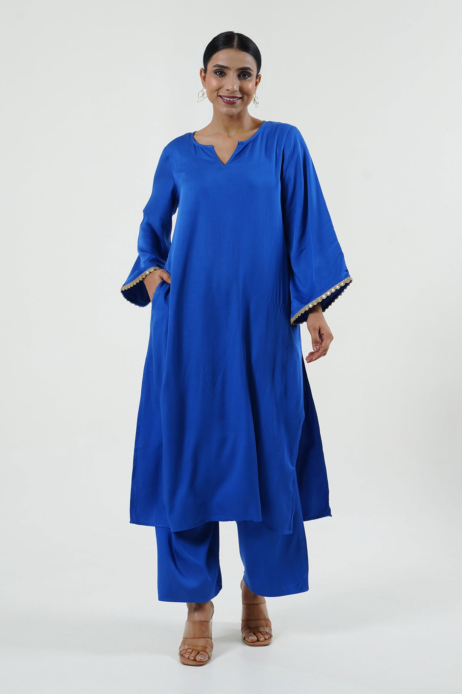 Electric Blue Modal Satin Set - Cyan India