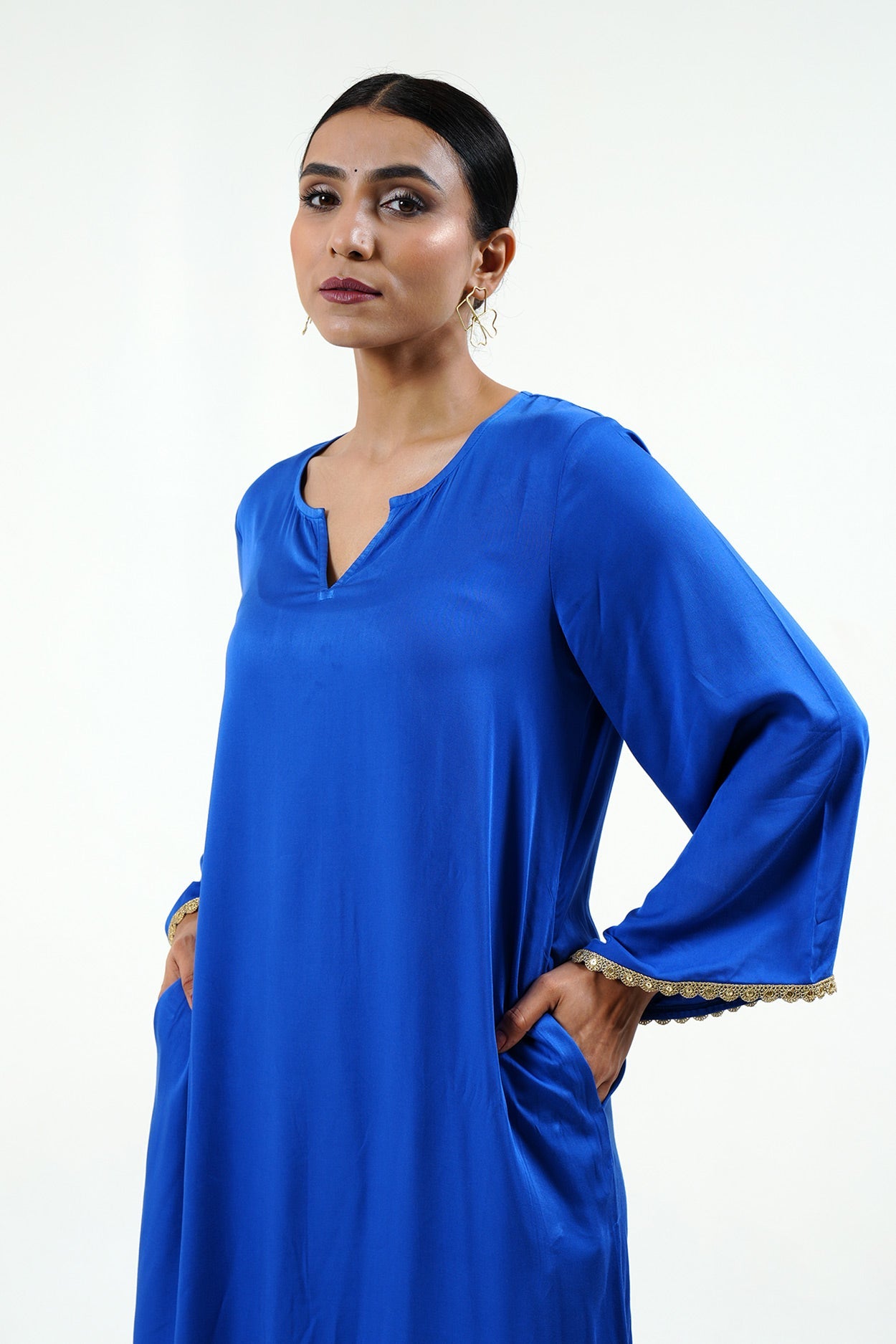 Electric Blue Modal Satin Set - Cyan India